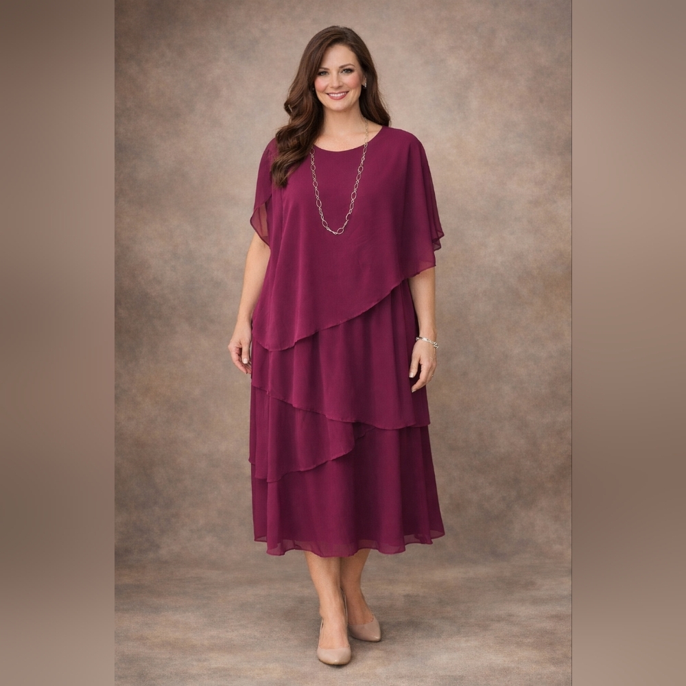 Elegant Burgundy Layered Dress